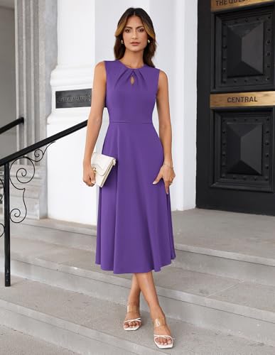 Image of GRACE KARIN Women 2026 Work Dress Sleeveless Tie Waist Elegant Party Cocktail A Line Flowy Midi Dresses with Pockets