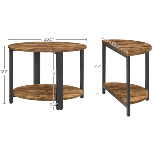 End Tables Set of 2, 23.6" Half Round Coffee Tables, Half Moon Table, 2-Tier Nightstands with Open Shelves, Entryway Table for Living Room, Bedroom, Rustic Brown KF02BR - Image 4