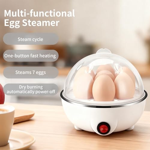 Electric Egg Boiler & Cooker – 7 Egg Capacity Rapid Egg Maker with Auto Shut-Off, Soft/Medium/Hard Boil Settings, Poaching Tray Included, Fast & Healthy Egg Steamer for Home & Office - Image 3