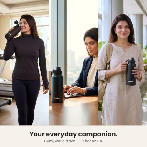 Image of InstaCuppa Thermos Bottle 1000 mL, Double-Wall Thermos Flask, Vacuum Insulated Stainless Steel | Retains Hot and Cold Temperatures, Black