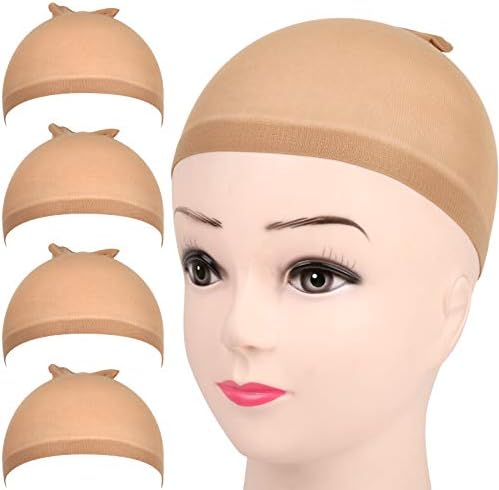 FANDAMEI Wig Cap, 4 pieces Light Brown Stocking Wig Caps Stretchy, Nylon Wig Caps for Women, men, kids.