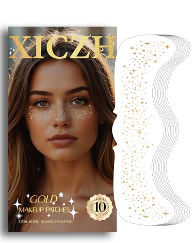Glitter Freckles, Gold Temporary Face Tattoos Stickers, Body Face Glitter for Women Girls, Country Concerts Singer Festival Rave Accessories (Gold - 10 pcs)