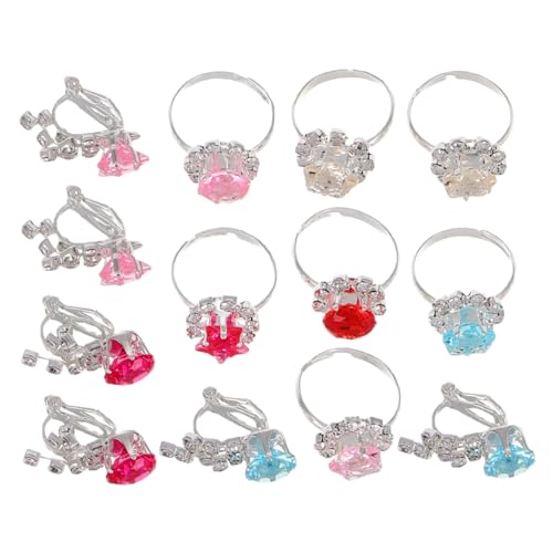 Hohopeti 10-in-1 Kids Ring Jewelry Box Little Girls Earrings and Ring Set Girls Play Jewelry Dress up Set with Rhinestone Gems