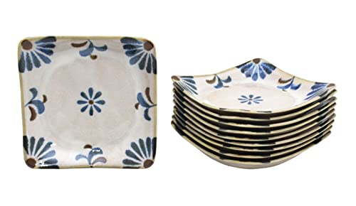 【Amazon.co.jp限定】【業務用 セット】 沖縄のおばぁが選んだ やちむん柄の南国風食器 何にでも使える 四角皿10枚セット
