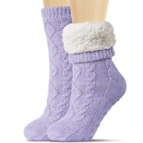 Image of Slipper Socks for Women with Grippers Non Slip, Sherpa Lined Slipper Socks