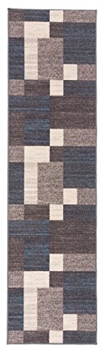 Rugshop Modern Boxes Design Non-Slip (Non-Skid) Runner Rug 2' X 10' Blue #TOP27
