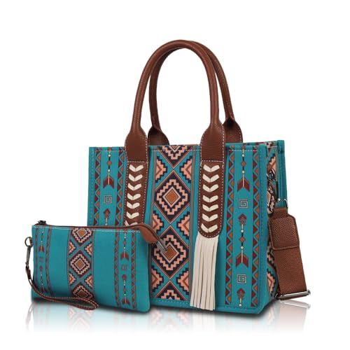Dyalsa Tote Bag for Women Canvas Western Printed Purses Shoulder Boho Aztec Handbags with Ajustable Shoulder Strap