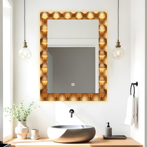 Image of NEVEX 18x24 Inch Smart LED Mirror - Rectangular Glass with UV Print Design, Touch Sensor & 3 Light Modes (Warm White, Cool White & Natural White)