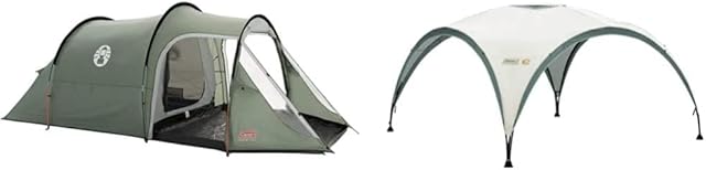 Coleman Coastline 3 Plus 3 Man Tent - Green/Grey & Gazebo, Event Shelter for Garden and Camping, Sturdy Steel Poles Construction, Large Event Tent, Grey/Green, L - 3.6 x 3.6 m