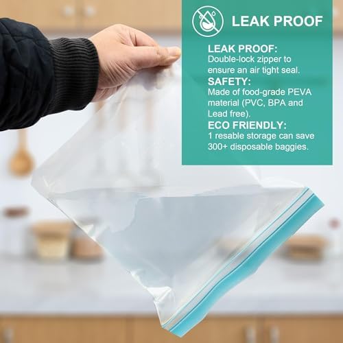 20 Pack Reusable Quart Sandwich Bags, Dishwasher Safe BPA Free Food Storage Bags, Extra Thick Leakproof Plastic Ziplock Bags for Meal Prep Fruits Sandwich Snack