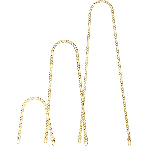 Replacement Flat Chains Iron Bag Chains Shoulder Straps Purse Link Chains, with Metal Slide Hook Buckles for DIY Handbags Crafts, 47.2 Inch 31.5 Inch 15.7 Inch (Gold,Classic Style)
