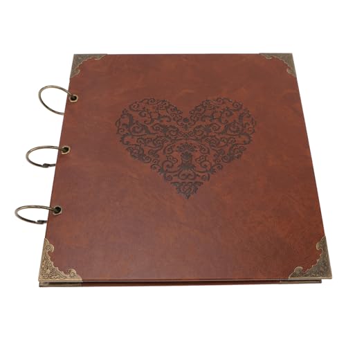 SIXRUN Resistente Raccoglitore a Fogli Mobili, Album Fotografico, Design con Rilegatura Ad Anelli in Ferro, Album per Autografi di Grande capacità, Marrone (Modello a forma di cuore)
