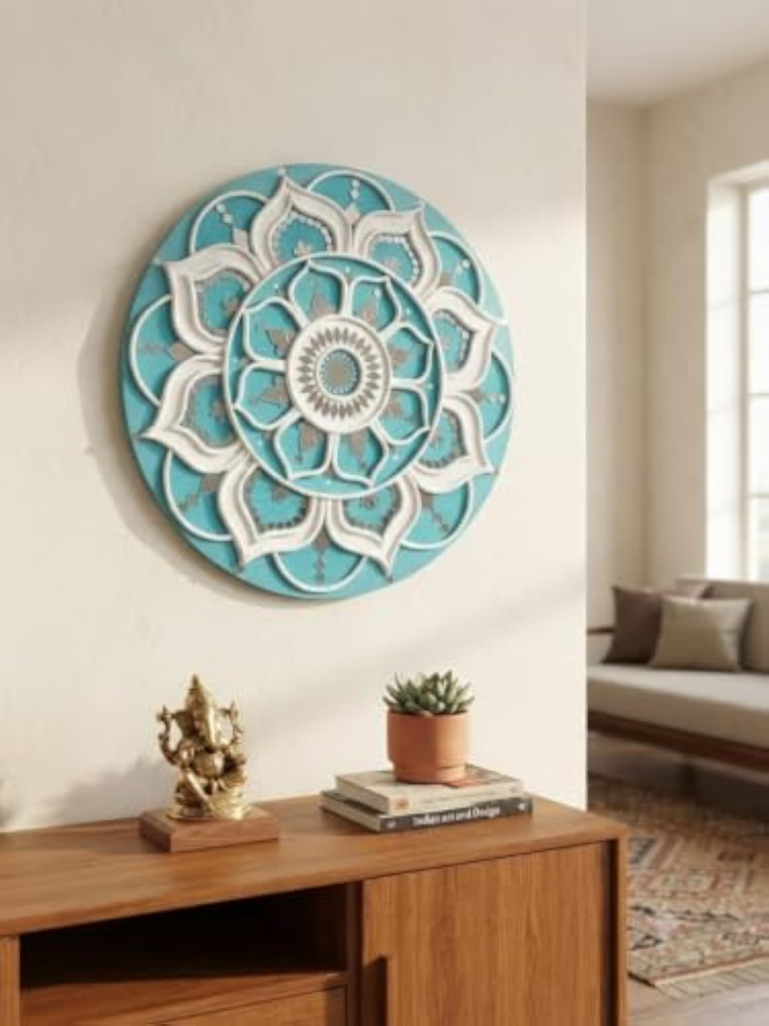 Mandala Wall Art Decor Round Turquoise Decorative Wall Plate