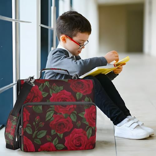 Image of Red Rose Black Roses Zipper Binder Bag 3 Ring Binder with Shoulder Strap Zip Up 500 Sheets Capacity Multi Pockets for School Office Supplies
