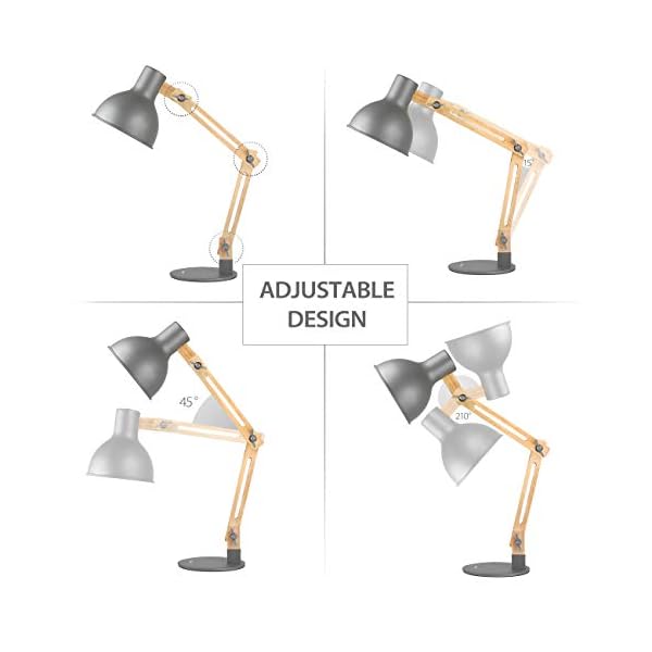 tomons LED Leselampe im Klassichen Holz-Design, Schreibtischlampe Grau, Tischleuchte Verstellbare, Verstellbarem Arm… – Bild 7