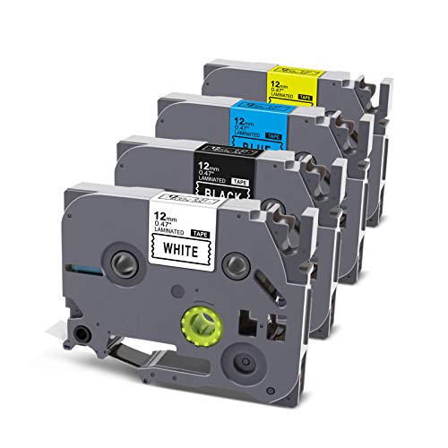 Zencoma Compatible Label Tape Replacement for Brother P Touch Label Maker TZe-231 TZe-531 TZe-631 TZe-335 Tape Work with PTouch PT D210 D600 H110 1230PC, 0.47 Inch x 26.2 feet(12mm x 8m), 4 Color