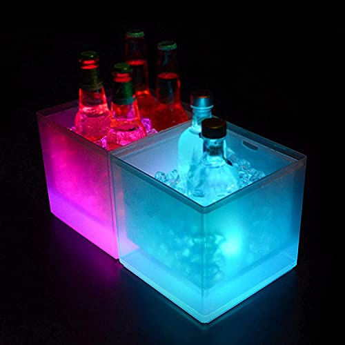 Cubo de Hielo Cuadrado con luz LED, Gran Capacidad de 3,5 l, para Vino, Bebidas, con Cambio de Color, Resistente al Agua, para champán, Vino y Hielo.