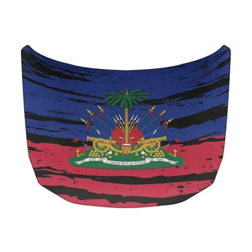 Image of Haiti Flag Car Hood Cover Polyester Elastic Fabrics Can be Washed Suitable for Large SUV and Pickup Trucks