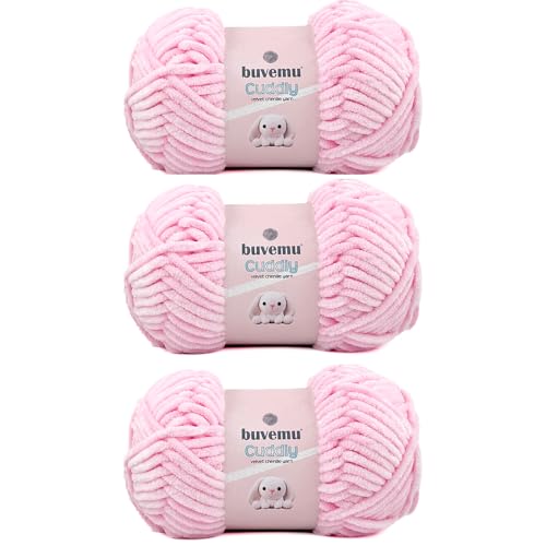 Image of Cuddly Velvet Chenille Yarn, Super Soft Fluffy Bulky for Knitting Crocheting Blanket Amigurumi, Durable for Shedding, 100 Gram (3.53 Ounces) 109 Yards (100 Meters) (Baby Pink) (3 Skeins)