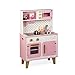 Janod - Grande Cucina Candy Chic (legno), dotata di frigo, forno a microonde, suono e luci, gioco di imitazione, 6 accessori inclusi, per bambini dai 3 anni in su, J06554, colore: rosa e bianco
