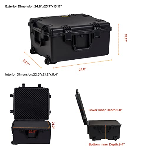 Meijia Portable All Weather Waterproof Hard Case, Camera Case With Customizable Fit Foam And Rolling Wheels, 24.8"X23.7"X13.17",Elegant Black #TOP4