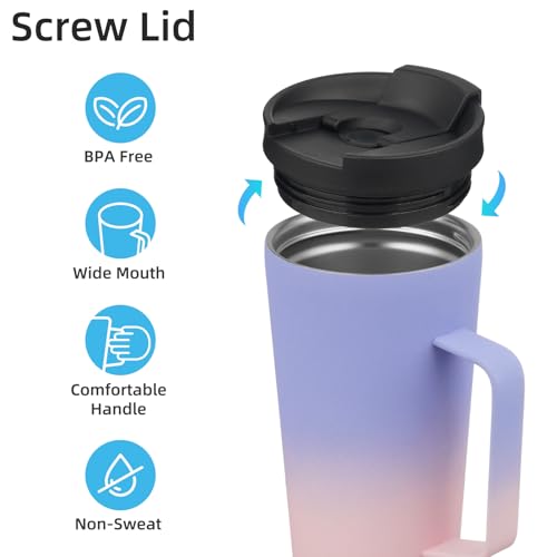 Image of Konokyo 22 oz Insulated Tumbler with Handle & Straw, Stainless Steel Mug