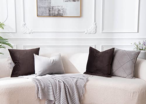 Image of JUSPURBET 28x28 Decorative Velvet Throw Pillow Covers Cases Set of 2,Coffee | Cozy Soft Euro Cushion Covers with Hidden Zipper for Couch Sofa Bed Living Room Bedroom Home Decor
