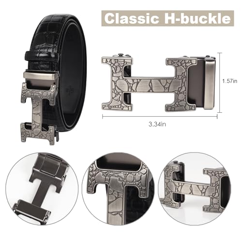 Image of Aurolran Men&Womens Leather Dress Belt Business Automatic Buckle Belt Color-Black Silver Gold