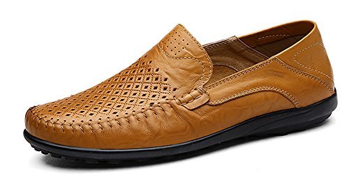 LOUECHY Men's Leather Slip-On Loafer Lightweight Driving Shoes Casual Moccasin Slipper