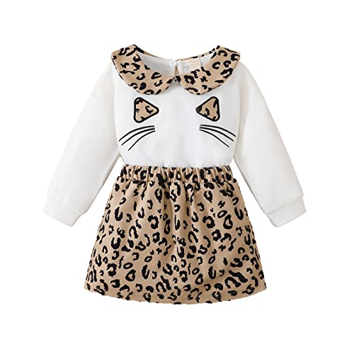 2 Piezas Conjuntos para Niñas Otoño Primavera Ropa Niña Costura de Ojos Top de Manga Larga + Traje de Media Falda de Leopardo,para Niñas de 1 a 6 Años Cover