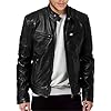SAUTRV Faux Leather Biker Jacket Mens - Winter Leather Jackets For Men Vintage Stand Collar Leather Jacket Motorcycle Pu Faux Leather Jacket Fleece Lined Winter Outwear Leather Bomber Jacket #1
