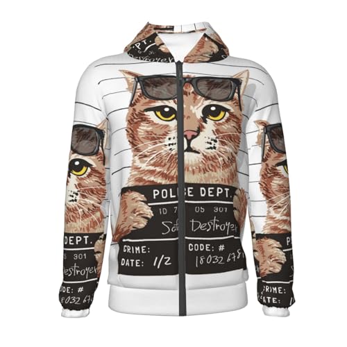 Cat Holding Mugshot Sign Kids Pullover Hoodies Boys Zip Up Sweatshirts Girls Athletic Clothes with Pocket2