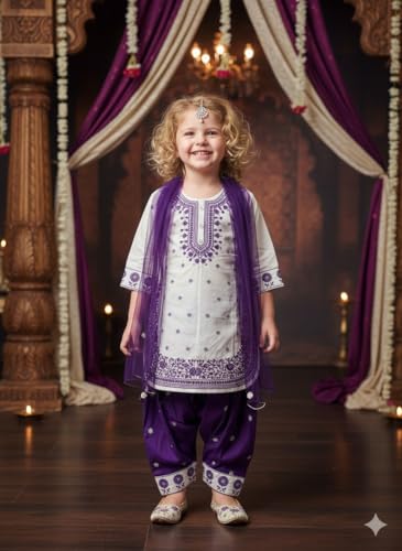 Image of A.T.U.N. (ALL THINGS UBER NICE) Girls Heavy Thread Embroidered Salwar Suit Set with Dupatta | Designer 3 Piece Traditional Ethnic Outfit for Festive & Celebration Wear