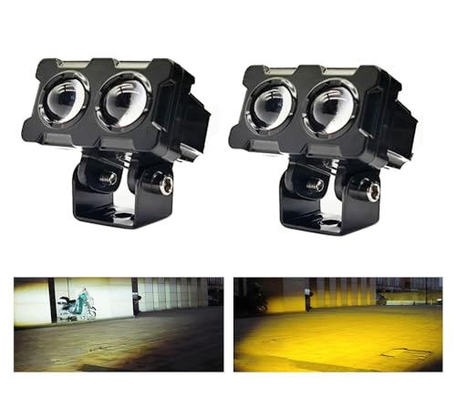 Image of 2 LED Lens Fog Flashing Light for Bike & Motorcycle ? White /Amber Auxiliary Spot Lights Projector for Motorbikes, Cars, Scooty, Electric Vehicles (45W, Set of 2)
