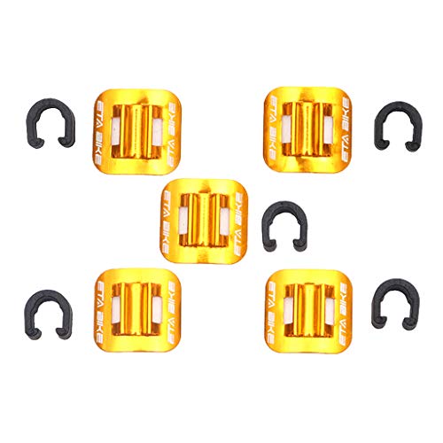 Easnea Lot 5 Bicycle Cable Guide Brake Line Holder Hose Wire Clips Clamps & Adhesive Seat - Deluxe Durable Aluminum Alloy - 7 Colors Optional Gold #TOP3
