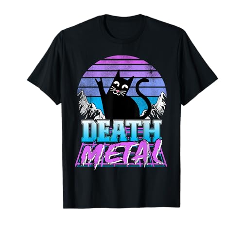 Retrowave Pastel Goth Cat 80s Synthwave Retro Death Metal T-Shirt