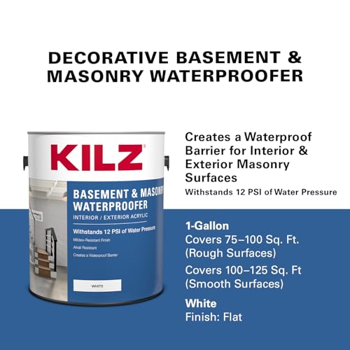 KILZ Pintura Impermeabilizante para Sótano y Albañilería, Blanco, Interior/Exterior para Paredes de Concreto, Ladrillo y Bloques, 1 Galón miniatura 2