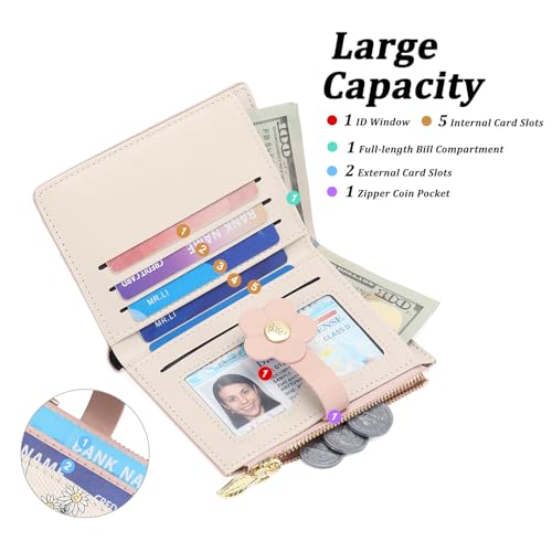 Image of GAEKEAO Small Wallets for Women RFID Blocking Bifold Floral Vegan Leather Wallet Card Holder with ID Window & Zipper Pocket