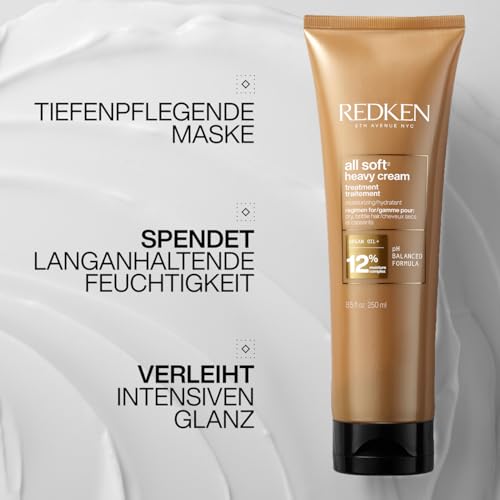 Foto von Redken Haarmaske für trockenes und brüchiges Haar, Belebt und hydratisiert, Mit Keratin-Komplex und Argan-Öl, All Soft Heavy Cream, 1 x 250 ml