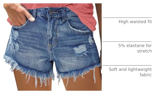 Image of onlypuff Womens Jean Short Cut Off Denim Shorts High Waist Ripped Distressed Stretchy