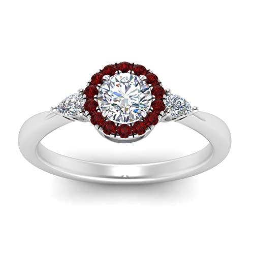 Image of Sterling Silver Sapphire & CZ Diamond Halo Engagement Ring with Pear Accent, Round Shape, Wedding & Everyday Jewelry for Women, US Sizes 4-12
