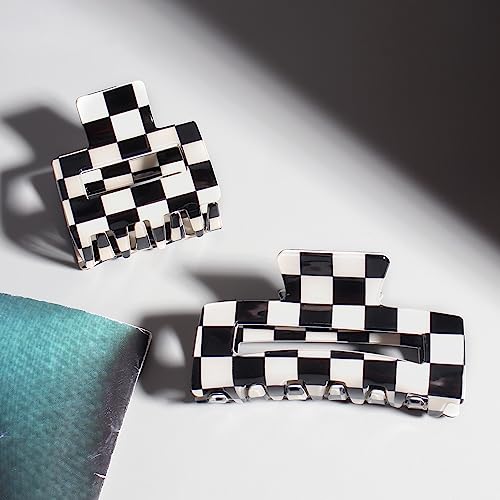 Chanaco Pinza para el cabello a cuadros tamaño grande con diseño de bandera de carreras, para cabello grueso, colores negro y marrón miniatura 5