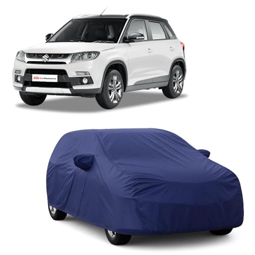 Image of Car Body Cover Compatible with Maruti Suzuki Brezza New | Water, Dust & UV Protection | Mirror Pockets | Elastic Grip | Triple Stitch New Brezza Car Cover (Blue)