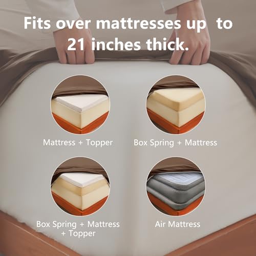 Image of CozyLux 6-Piece Cal King Sheet Set, Fits 18-21 Inch Mattresses, Oeko-TEX | 4 Pillowcases, 1 Flat Sheet and 1 Fitted Sheet with All-Around Elastic and 21-Inch Deep Pocket for a Secure Fit, Brown