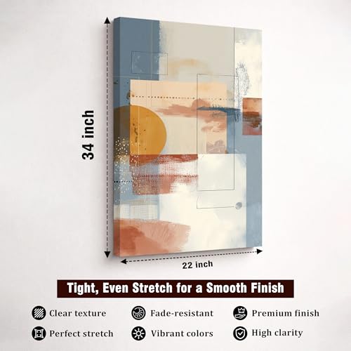 Image of Modern Abstract Stretched Canvas Painting For Living Room | Multicolor Geometric Stretched Canvas Wall Art For Livingroom Home Decor, Bedroom, Hallway's, Office, Hotel - 56x86 cm