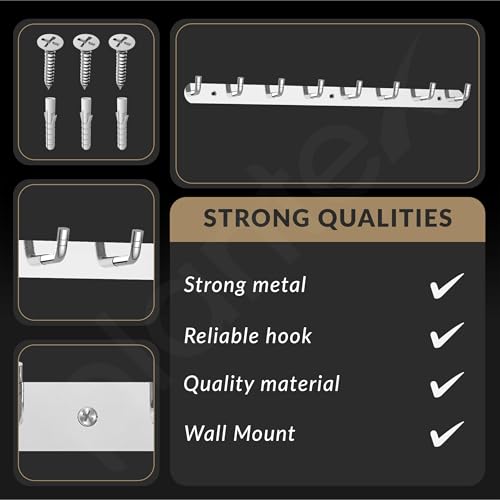 Image of Plantex Stainless Steel Towel Hangers /Bathroom Robe Hooks /Wall Hooks for Hanging Cloth /Wall Hook Rack /Hook Rail for Hanging Keys - 8 Hooks (Pack of 1, Chrome)
