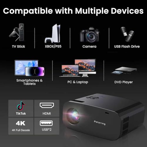 Image of Mini Projector with WiFi and Bluetooth,4K Smart 1080P Portable Outdoor Movie Proyector with Android 13 & Built-in Apps, Auto Vertical Keystone,Compatible with Phone /HDMI /TV Stick