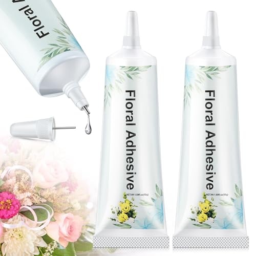 MotiMind 2 Pack Floral Glue Floral Adhesive Glue for Fresh Flowers Boutonniere Supplies Wristlets Fast Drying Waterproof Glue with Metal Tip Strong Hold Adhesive Ceramic Glass Fabric Wedding Craft
