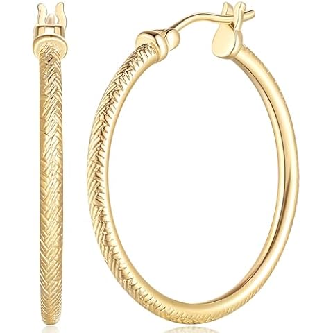 14K Gold Hoop Earrings for Women’s Hoop Earrings Big Earrings Interlacing Lines Design Jewelry 30mm Cover