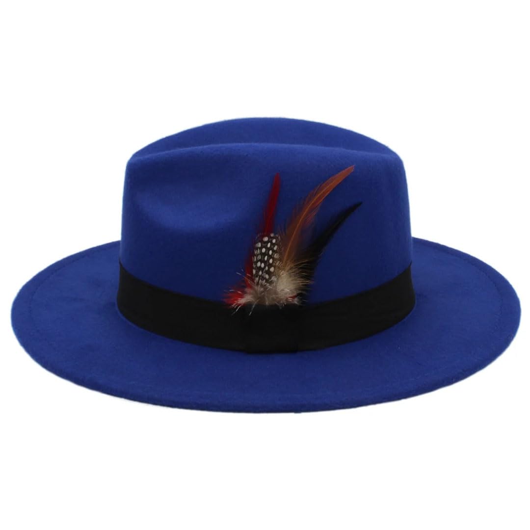Cappelli Panama in lana da uomo e da donna, a tesa larga, con fascia con piume, stile classico per feste
